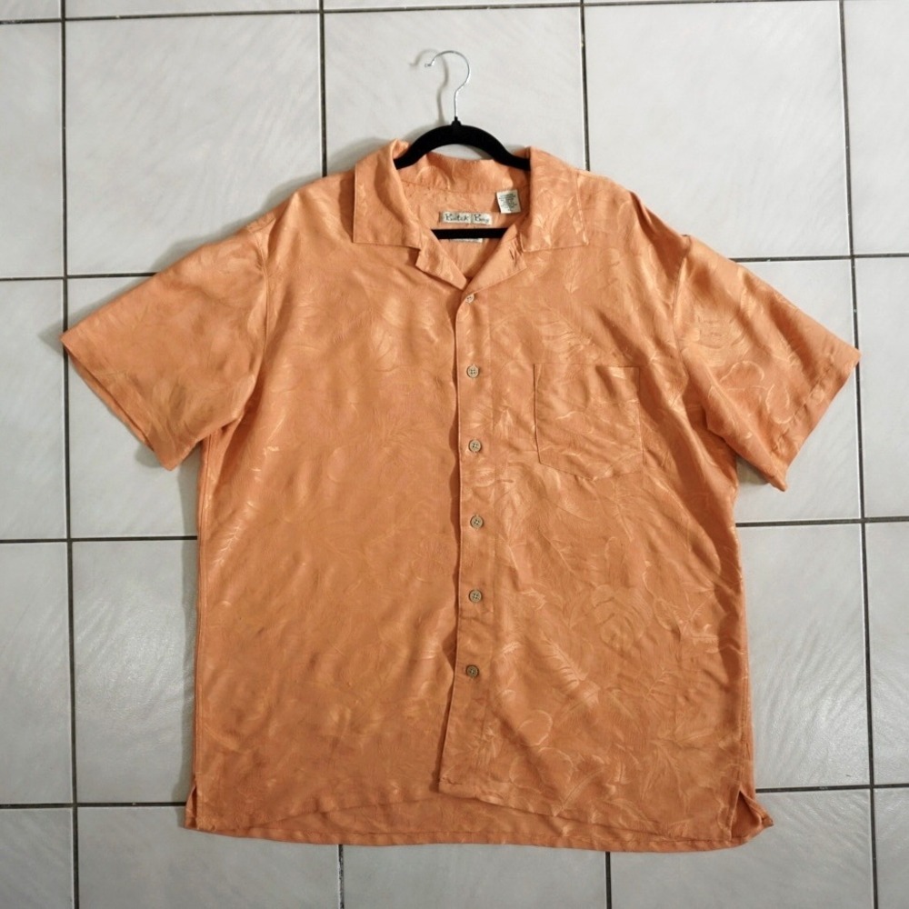 Batik Bay 2000s Peach Tropical Jacquard Camp Shirt XL